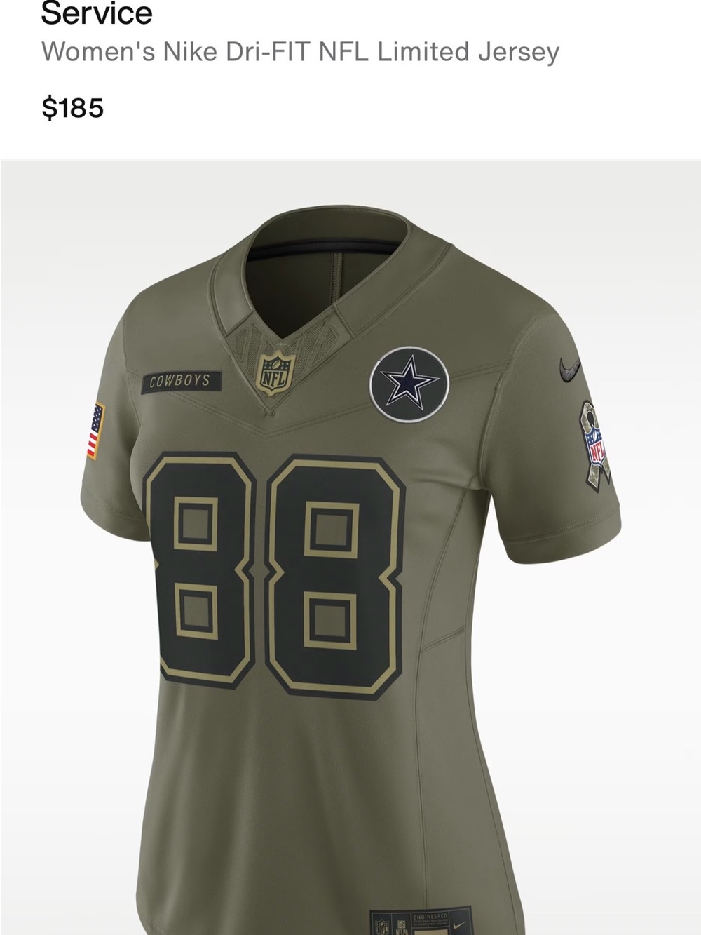 Nike Women's Dallas Cowboys Olive Green #88 Dri-FIT Jersey